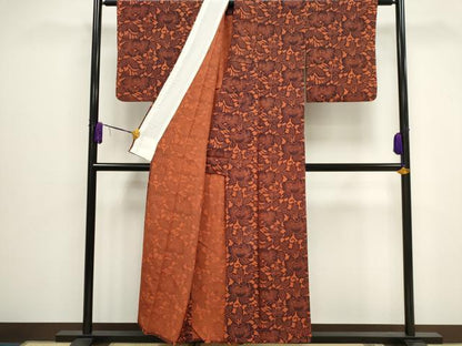 平和屋着物▽上質な小紋 単衣 型染め 草花文 正絹 逸品 CAAV0895ou