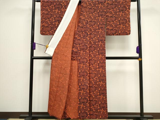 平和屋着物▽上質な小紋 単衣 型染め 草花文 正絹 逸品 CAAV0895ou