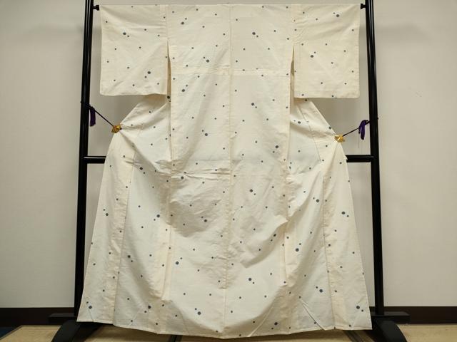 平和屋着物▽上質な紬 単衣 水玉文様 正絹 逸品 CAAV0896ou