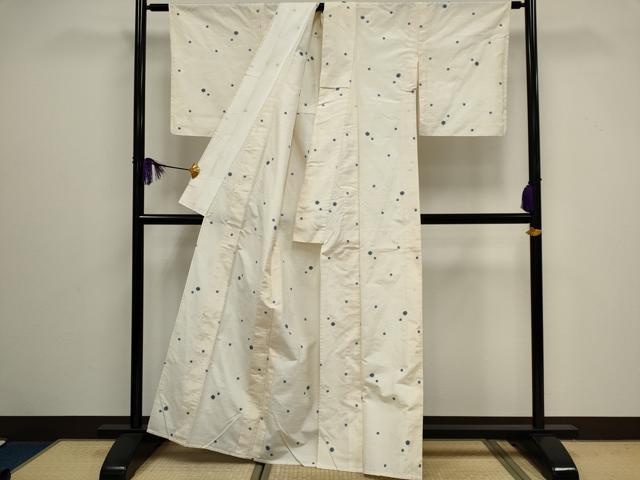 平和屋着物▽上質な紬 単衣 水玉文様 正絹 逸品 CAAV0896ou