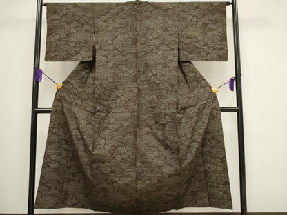 平和屋着物▽結城紬 単衣 100亀甲 流水風景花文 正絹 逸品 CAAV0897ou