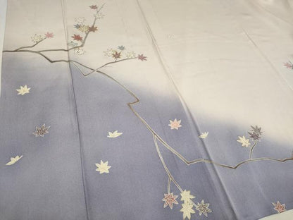 平和屋着物▽訪問着 単衣 駒刺繍 楓文 暈し染め 金彩 正絹 逸品 CAAV0898ou