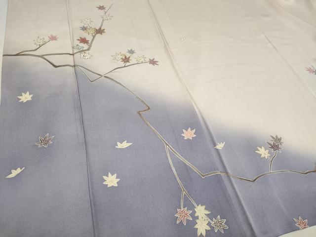 平和屋着物▽訪問着 単衣 駒刺繍 楓文 暈し染め 金彩 正絹 逸品 CAAV0898ou