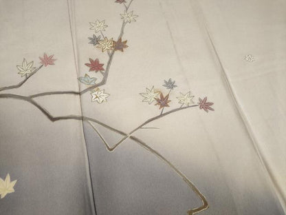 平和屋着物▽訪問着 単衣 駒刺繍 楓文 暈し染め 金彩 正絹 逸品 CAAV0898ou