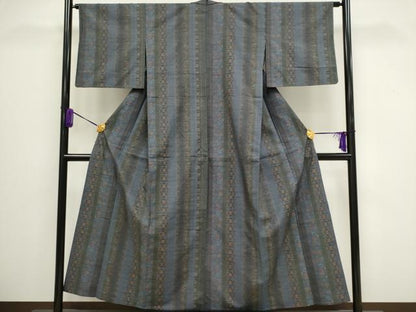 平和屋着物▽上質な小千谷紬 単衣 草花間道 正絹 逸品 CAAV0900ou
