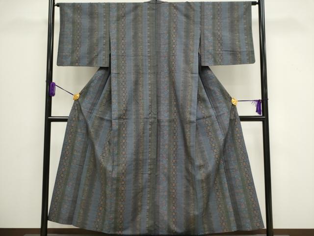 平和屋着物▽上質な小千谷紬 単衣 草花間道 正絹 逸品 CAAV0900ou