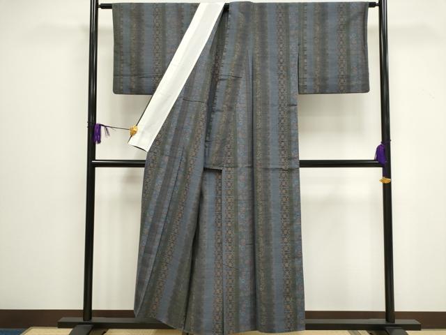 平和屋着物▽上質な小千谷紬 単衣 草花間道 正絹 逸品 CAAV0900ou