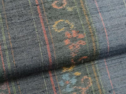 平和屋着物▽上質な小千谷紬 単衣 草花間道 正絹 逸品 CAAV0900ou