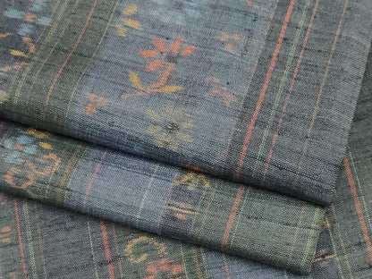 平和屋着物▽上質な小千谷紬 単衣 草花間道 正絹 逸品 CAAV0900ou
