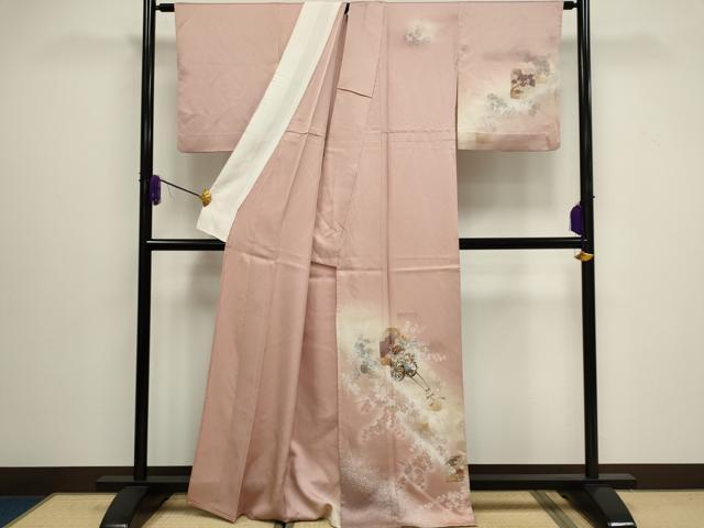 平和屋着物▽訪問着 単衣 色紙重ね花車文 暈し染め 金銀彩 正絹 逸品 CAAV0901ou