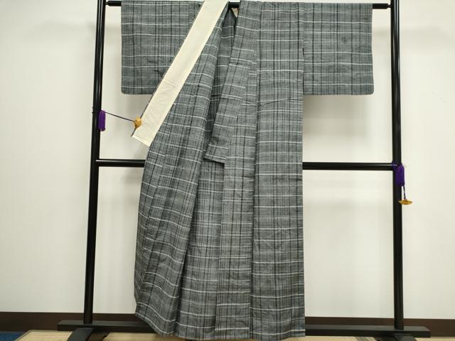 平和屋着物▽上質な紬 単衣 樹林文 正絹 逸品 CAAV0903ou