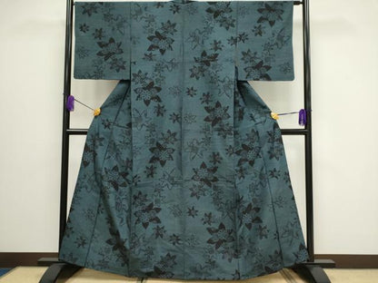 平和屋着物▽上質な紬　単衣　楓文　正絹　逸品　CAAV0905ou