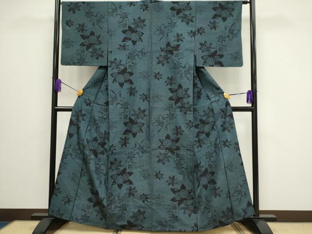 平和屋着物▽上質な紬　単衣　楓文　正絹　逸品　CAAV0905ou