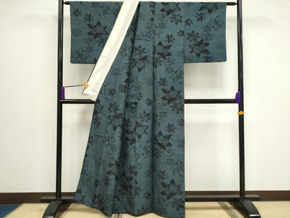 平和屋着物▽上質な紬　単衣　楓文　正絹　逸品　CAAV0905ou