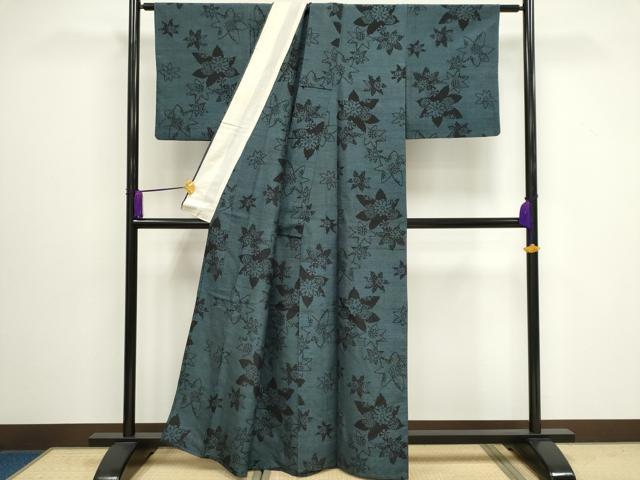 平和屋着物▽上質な紬　単衣　楓文　正絹　逸品　CAAV0905ou