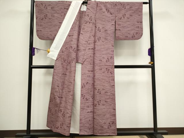 平和屋着物▽上質な紬 単衣 樹林文 正絹 逸品 CAAV0907ou