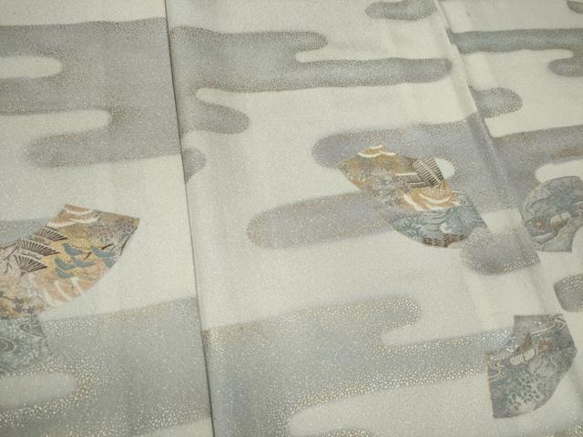 平和屋着物▽上質な小紋　単衣　エ霞地紙重ね風景文　金銀彩　正絹　逸品　CAAV0951ou