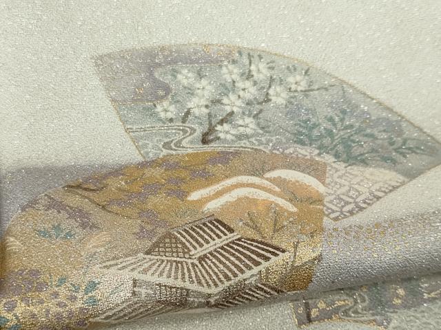 平和屋着物▽上質な小紋　単衣　エ霞地紙重ね風景文　金銀彩　正絹　逸品　CAAV0951ou