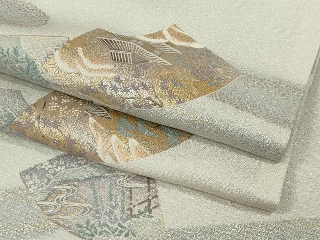 平和屋着物▽上質な小紋　単衣　エ霞地紙重ね風景文　金銀彩　正絹　逸品　CAAV0951ou