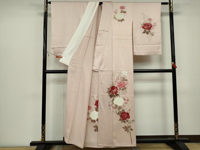 平和屋着物▽訪問着 単衣 草花文 金彩 正絹 逸品 CAAV0952ou