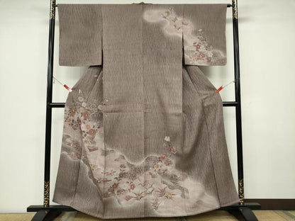 平和屋着物▽訪問着 単衣 舞蝶枝花文 ふくれ織 金彩 正絹 逸品 CAAV0953ou
