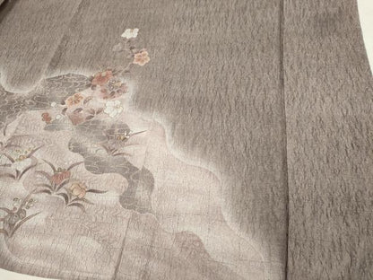 平和屋着物▽訪問着 単衣 舞蝶枝花文 ふくれ織 金彩 正絹 逸品 CAAV0953ou