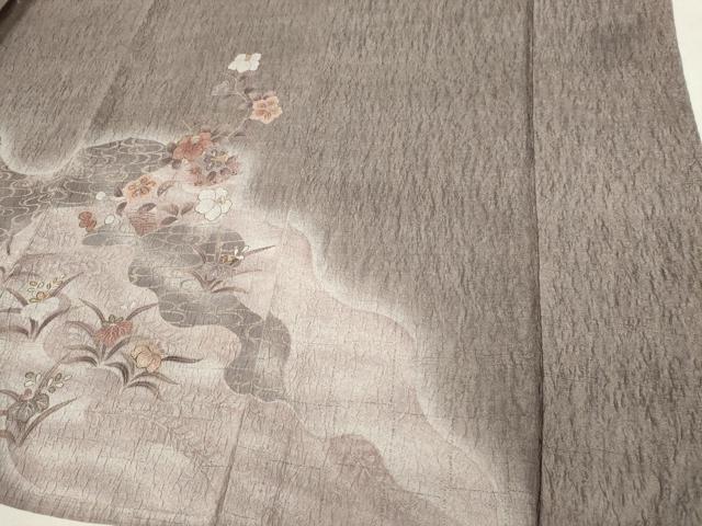 平和屋着物▽訪問着 単衣 舞蝶枝花文 ふくれ織 金彩 正絹 逸品 CAAV0953ou