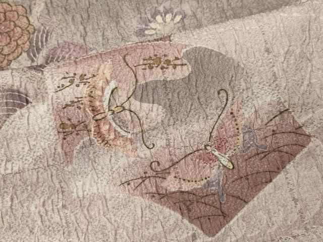 平和屋着物▽訪問着 単衣 舞蝶枝花文 ふくれ織 金彩 正絹 逸品 CAAV0953ou