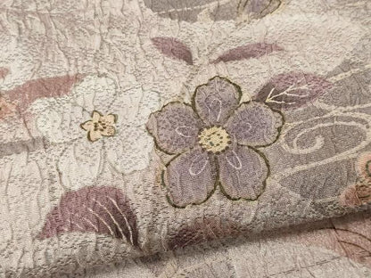 平和屋着物▽訪問着 単衣 舞蝶枝花文 ふくれ織 金彩 正絹 逸品 CAAV0953ou