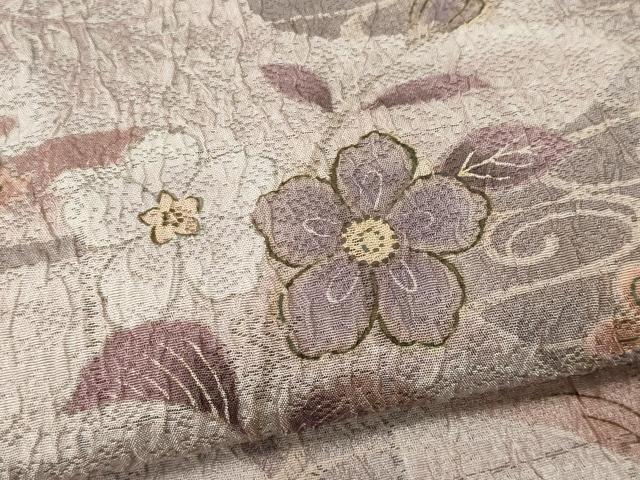 平和屋着物▽訪問着 単衣 舞蝶枝花文 ふくれ織 金彩 正絹 逸品 CAAV0953ou