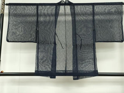 平和屋着物▽上質な色無地 単衣 スリーシーズン 春夏秋 塵除け 羽織 枝葉紋紗 紺青色 正絹 逸品 CAAV0954ou