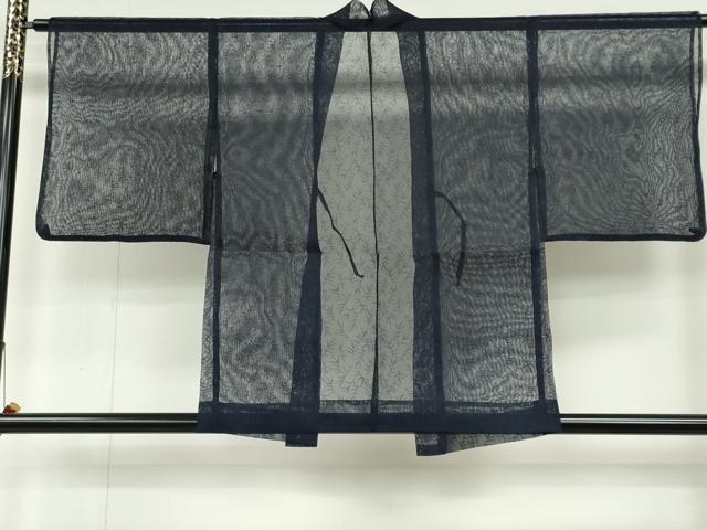 平和屋着物▽上質な色無地 単衣 スリーシーズン 春夏秋 塵除け 羽織 枝葉紋紗 紺青色 正絹 逸品 CAAV0954ou