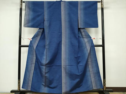 平和屋着物▽上質な紬 単衣 縞 正絹 逸品 CAAV0955ou