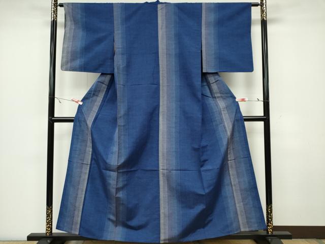 平和屋着物▽上質な紬 単衣 縞 正絹 逸品 CAAV0955ou