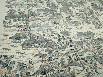 平和屋着物▽上質な小紋 単衣 風景文 正絹 逸品 CAAV0956ou
