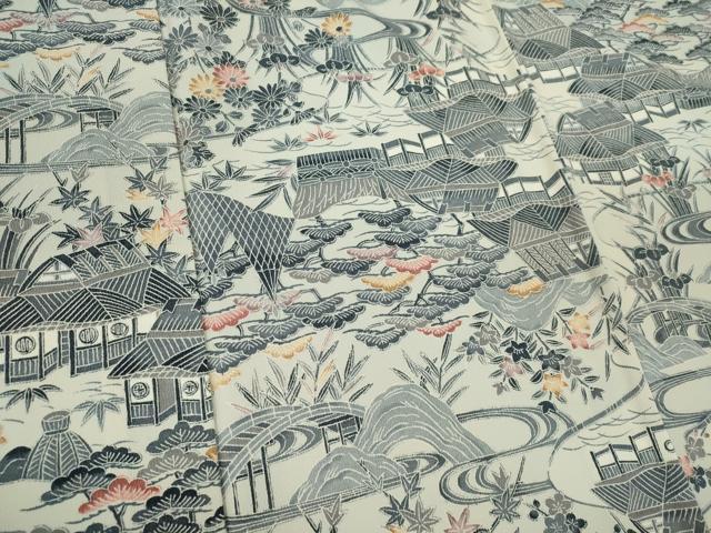 平和屋着物▽上質な小紋 単衣 風景文 正絹 逸品 CAAV0956ou