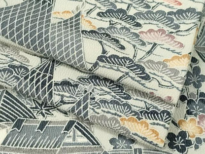 平和屋着物▽上質な小紋 単衣 風景文 正絹 逸品 CAAV0956ou