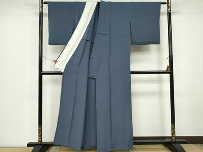 平和屋着物▽上質な色無地　単衣　御召御納戸　正絹　逸品　CAAV0957ou