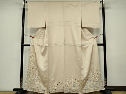 平和屋着物▽訪問着 単衣 枝梅松文 金彩 正絹 逸品 CAAV0958ou