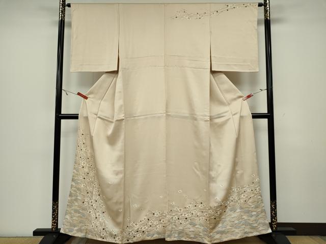 平和屋着物▽訪問着 単衣 枝梅松文 金彩 正絹 逸品 CAAV0958ou