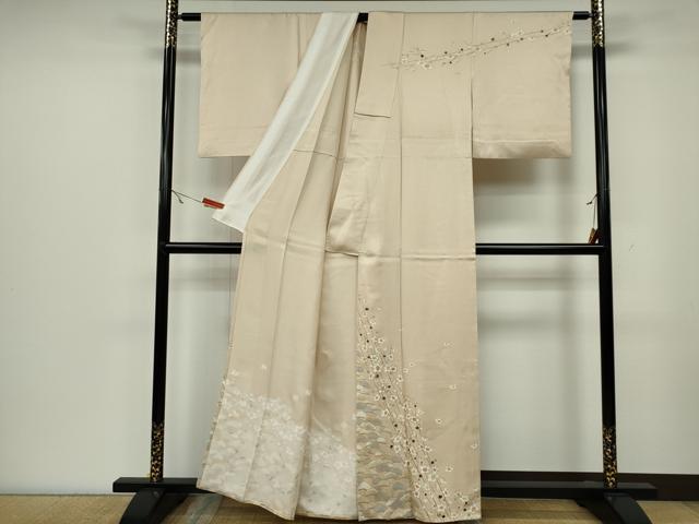 平和屋着物▽訪問着 単衣 枝梅松文 金彩 正絹 逸品 CAAV0958ou