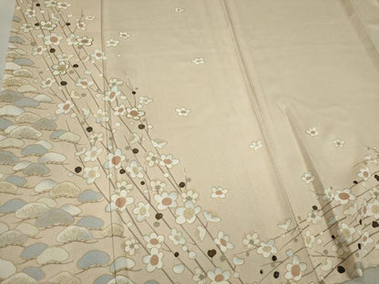 平和屋着物▽訪問着 単衣 枝梅松文 金彩 正絹 逸品 CAAV0958ou