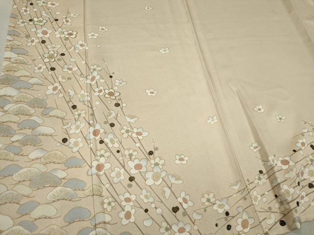 平和屋着物▽訪問着 単衣 枝梅松文 金彩 正絹 逸品 CAAV0958ou
