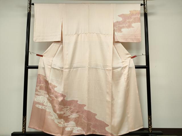 平和屋着物▽訪問着 単衣 絞り 流水霞文 金彩 正絹 逸品 CAAV0959ou