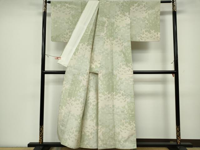 平和屋着物▽上質な紬 単衣 舞蝶シルエット 正絹 逸品 CAAV0960ou