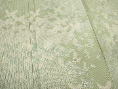 平和屋着物▽上質な紬 単衣 舞蝶シルエット 正絹 逸品 CAAV0960ou