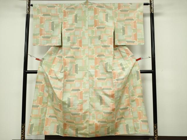 平和屋着物▽上質な紬　単衣　幾何学文様　正絹　逸品　CAAV0961ou