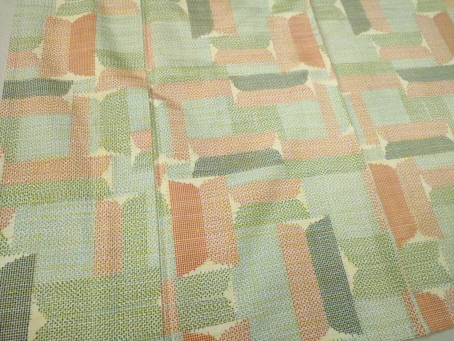 平和屋着物▽上質な紬　単衣　幾何学文様　正絹　逸品　CAAV0961ou