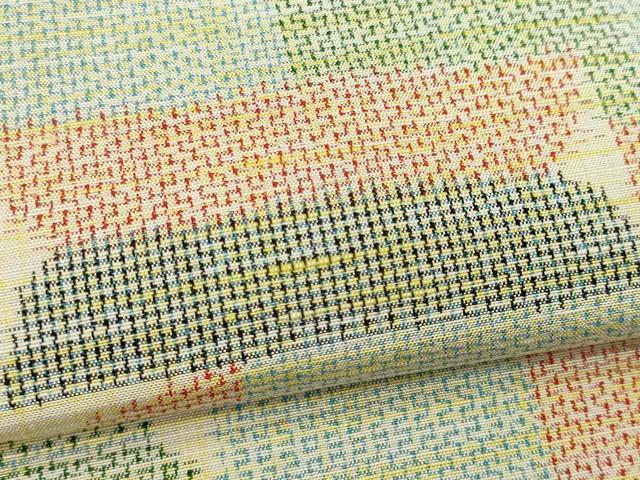 平和屋着物▽上質な紬　単衣　幾何学文様　正絹　逸品　CAAV0961ou