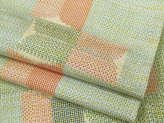 平和屋着物▽上質な紬　単衣　幾何学文様　正絹　逸品　CAAV0961ou